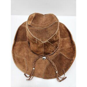 Vintage Brown Leather Cowboy Hat Dusty Size 50cm Made In Mexico